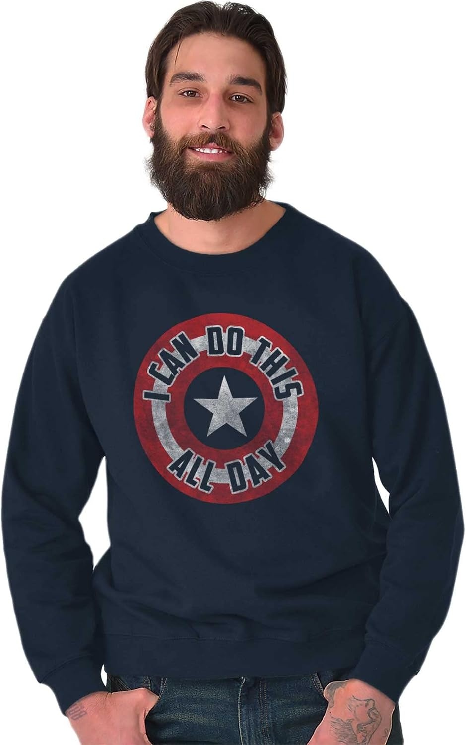 image:imageBrisco Brands I Can Do This All Day Star Shield Sweatshirt for Men or WomenNavy
