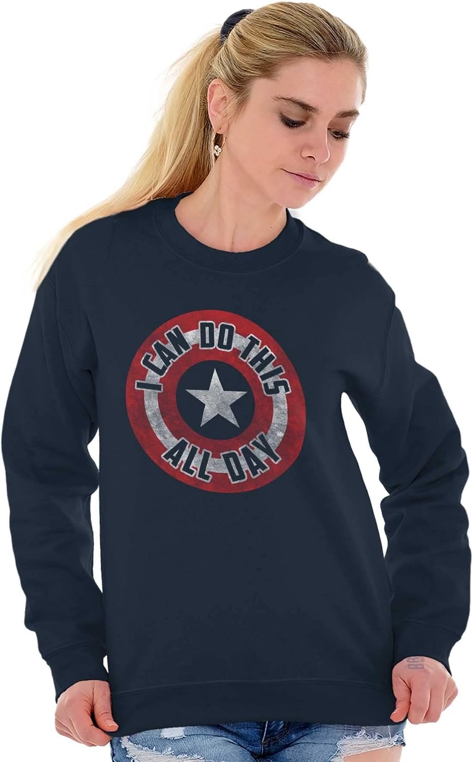 image:imageBrisco Brands I Can Do This All Day Star Shield Sweatshirt for Men or WomenNavy