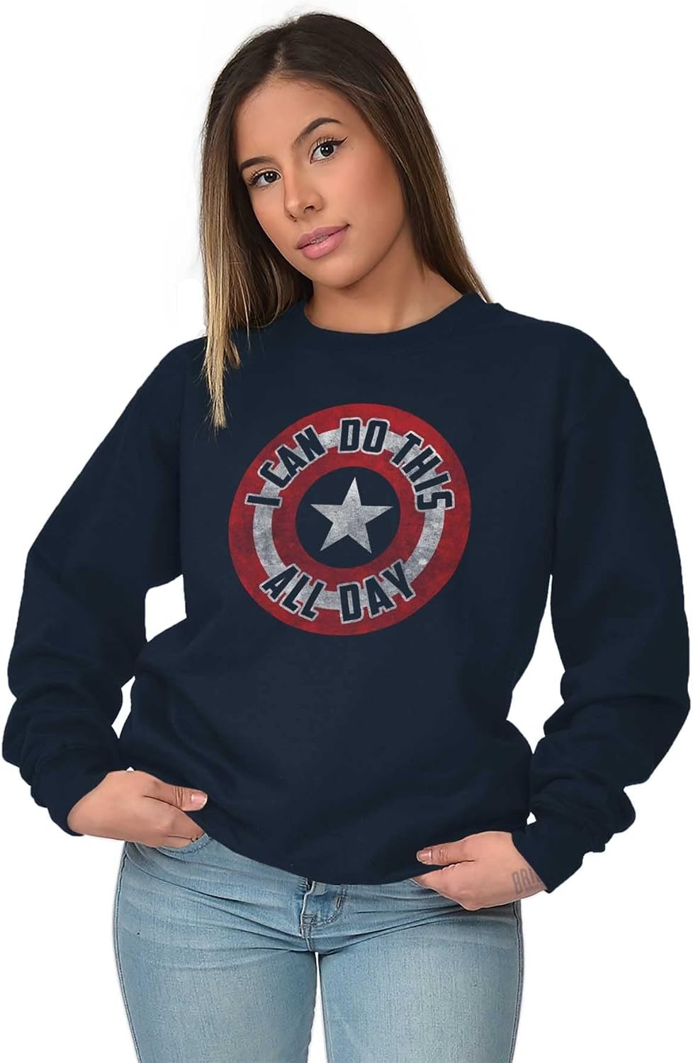 image:imageBrisco Brands I Can Do This All Day Star Shield Sweatshirt for Men or WomenNavy