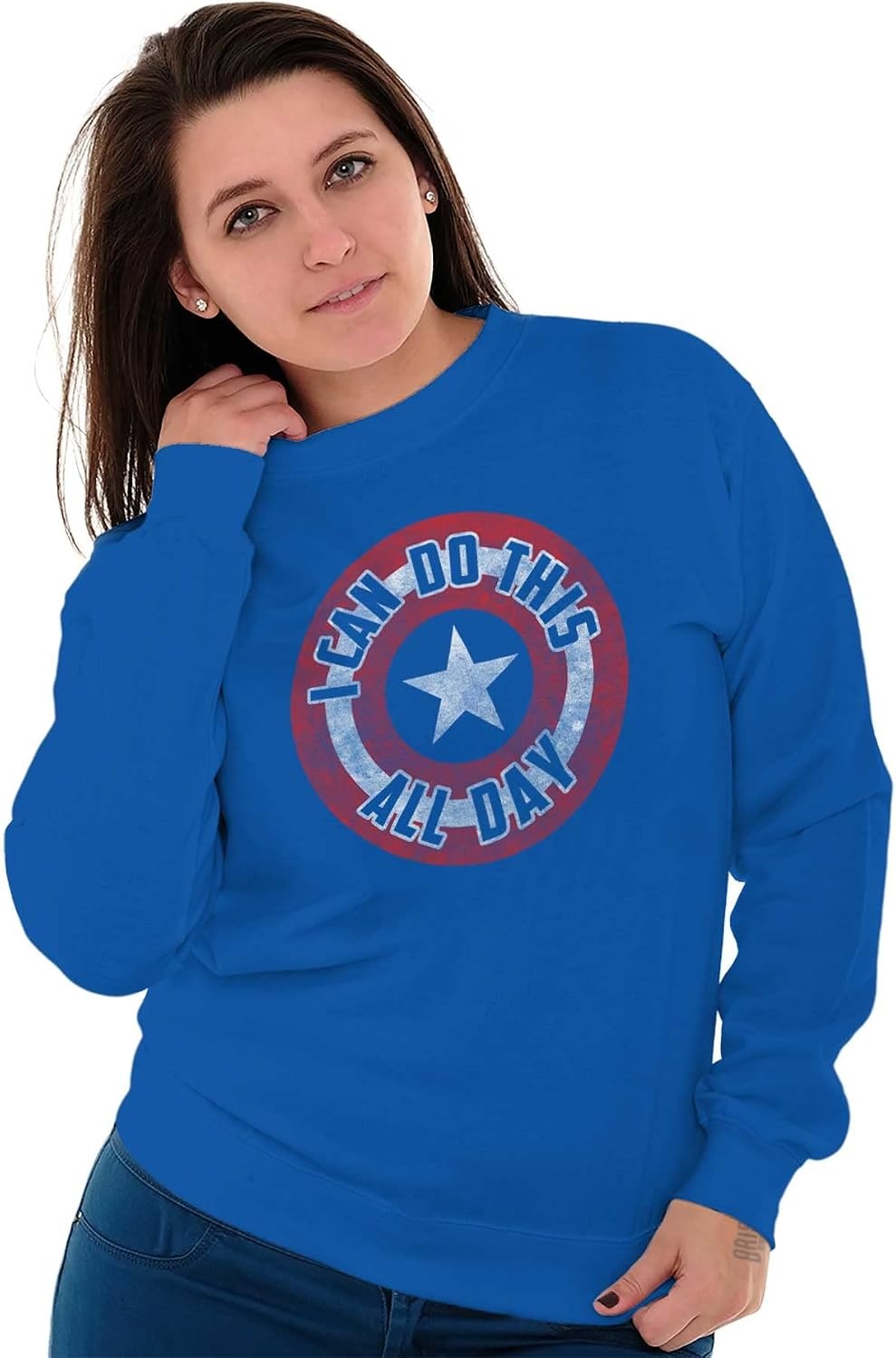 image:imageBrisco Brands I Can Do This All Day Star Shield Sweatshirt for Men or WomenRoyal