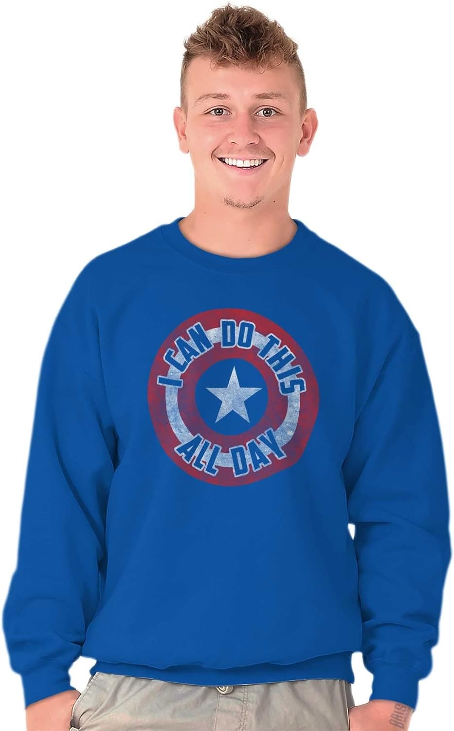 image:imageBrisco Brands I Can Do This All Day Star Shield Sweatshirt for Men or WomenRoyal