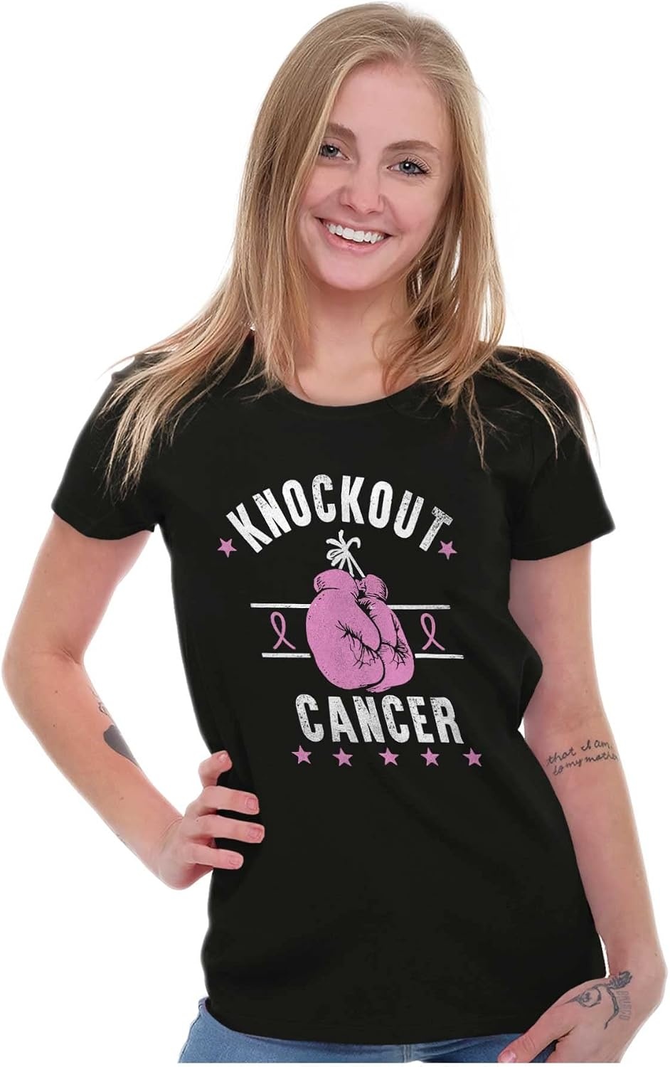 image:imageBrisco Brands Knockout Breast Cancer Womens Slim Fit Graphic TeeBlack