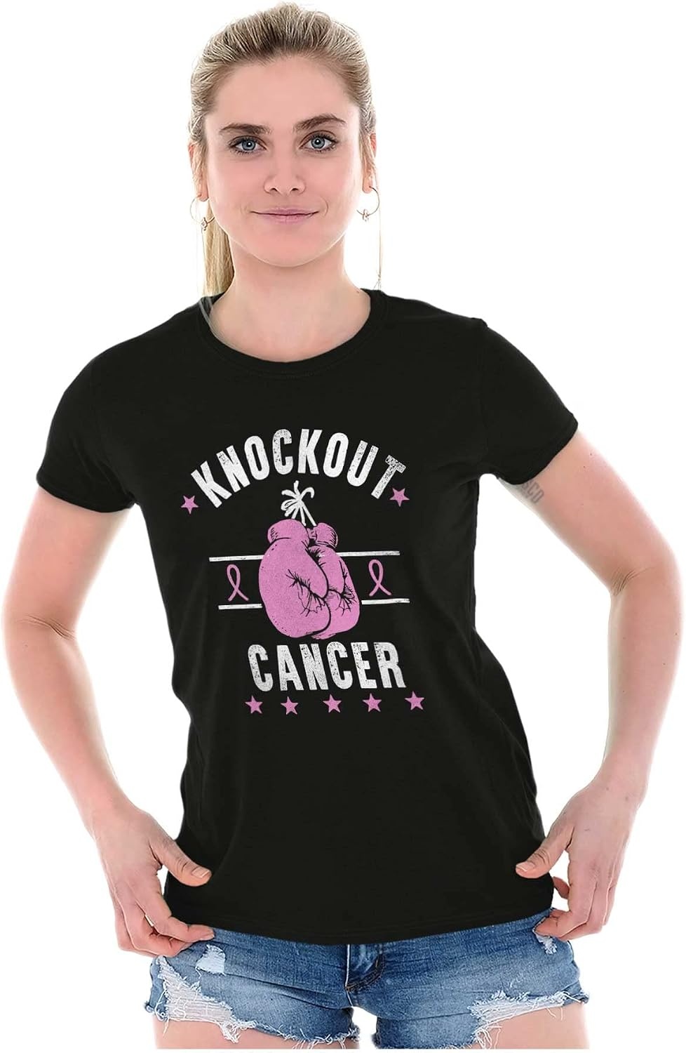 image:imageBrisco Brands Knockout Breast Cancer Womens Slim Fit Graphic TeeBlack