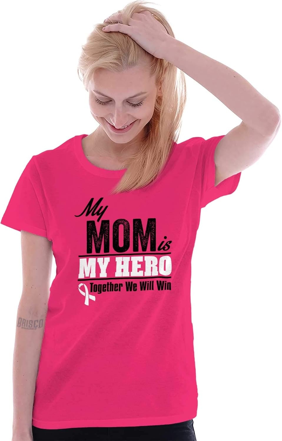 image:imageBrisco Brands My Mom My Hero Together We Will Win Womens Slim Fit Graphic Tee Heliconia