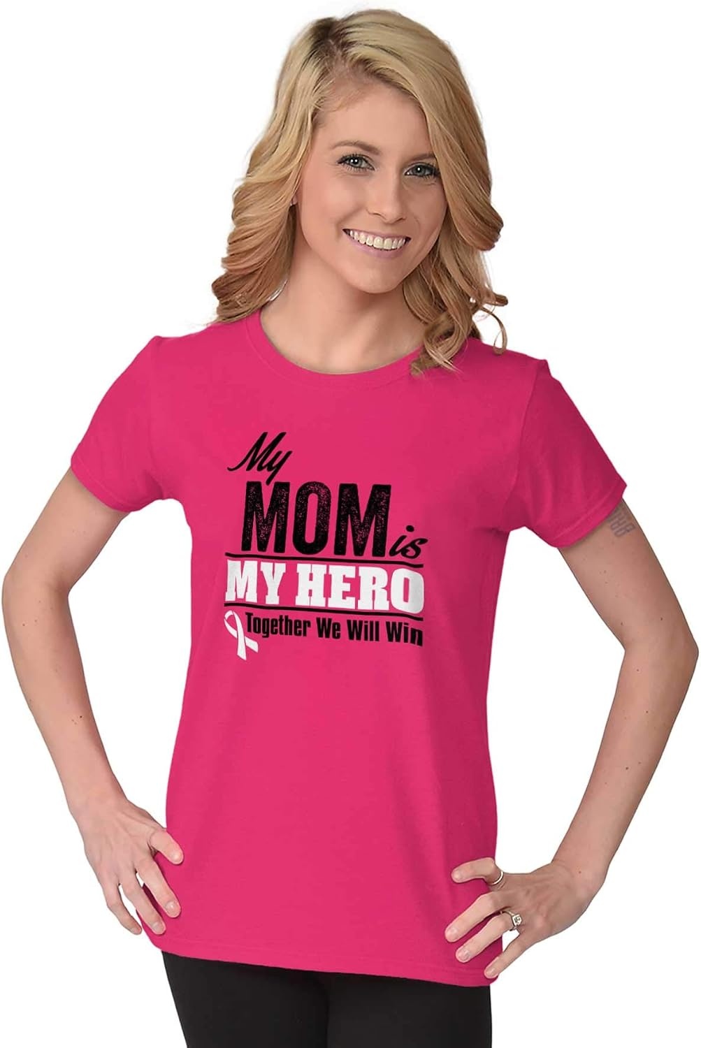image:imageBrisco Brands My Mom My Hero Together We Will Win Womens Slim Fit Graphic Tee Heliconia