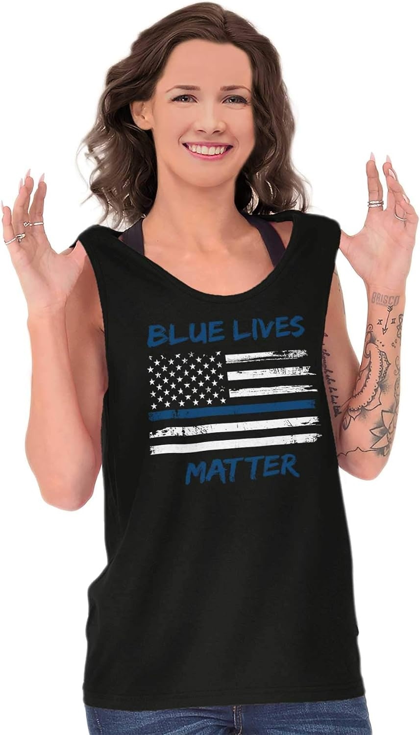 image:imageBrisco Brands Support Blue Line American Flag Tank Top T Shirts Men Women