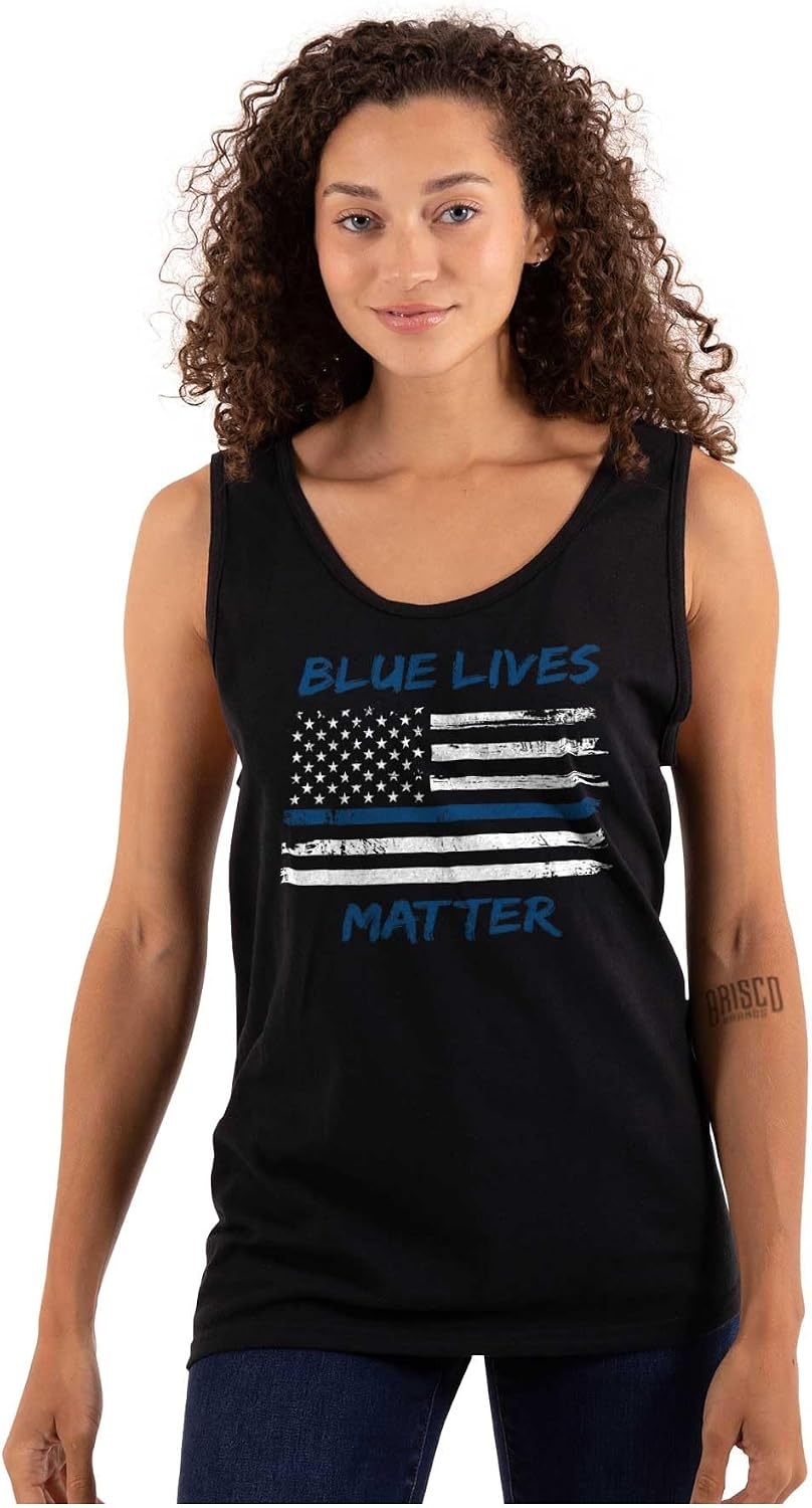 image:imageBrisco Brands Support Blue Line American Flag Tank Top T Shirts Men Women