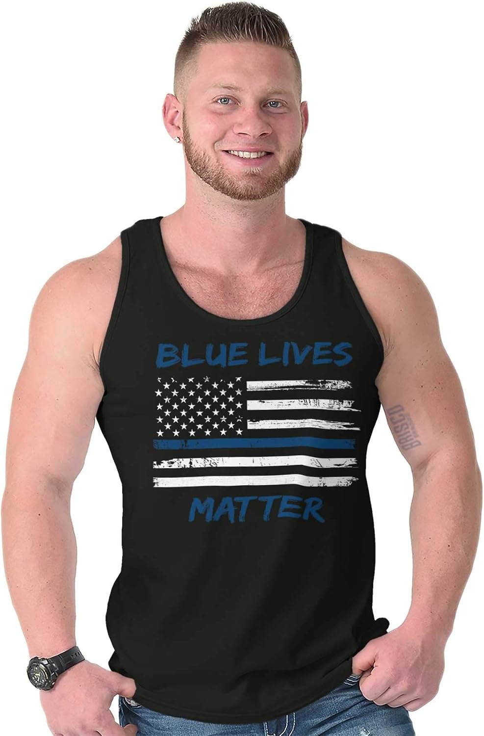image:imageBrisco Brands Support Blue Line American Flag Tank Top T Shirts Men Women