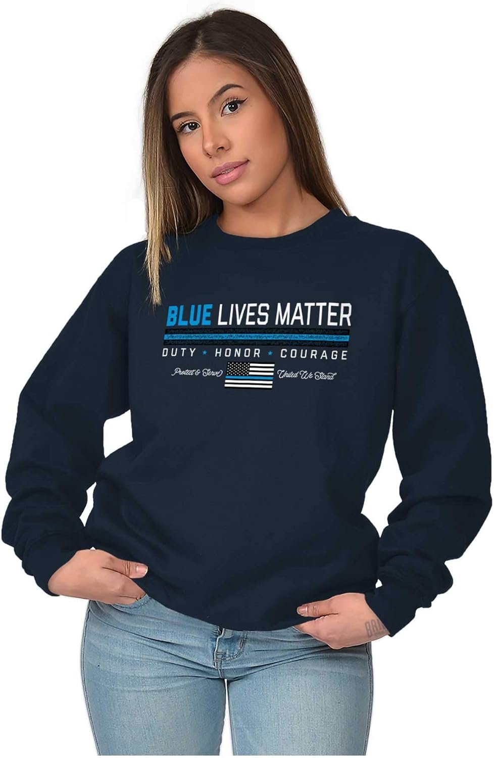 image:imageBrisco Brands Thin Blue Line Lives Matter Police Sweatshirt for Men or WomenNavy
