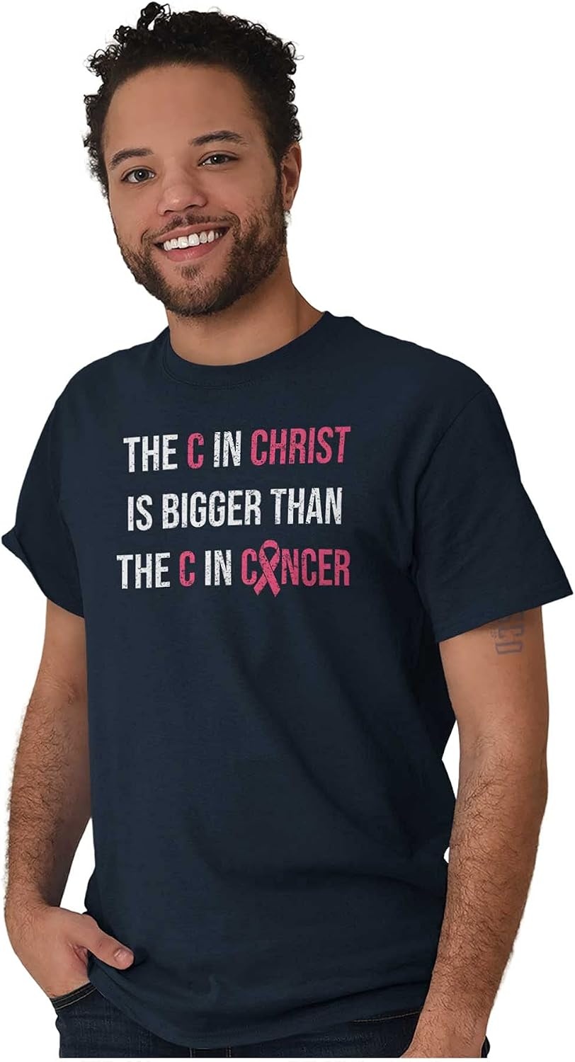 image:imageChristian Pink Ribbon Breast Cancer Womens Graphic T Shirt TeesNavy
