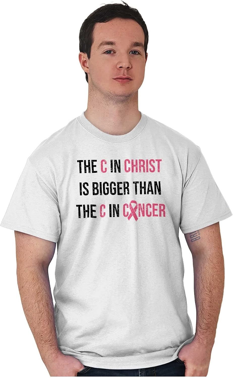 image:imageChristian Pink Ribbon Breast Cancer Womens Graphic T Shirt TeesWhite
