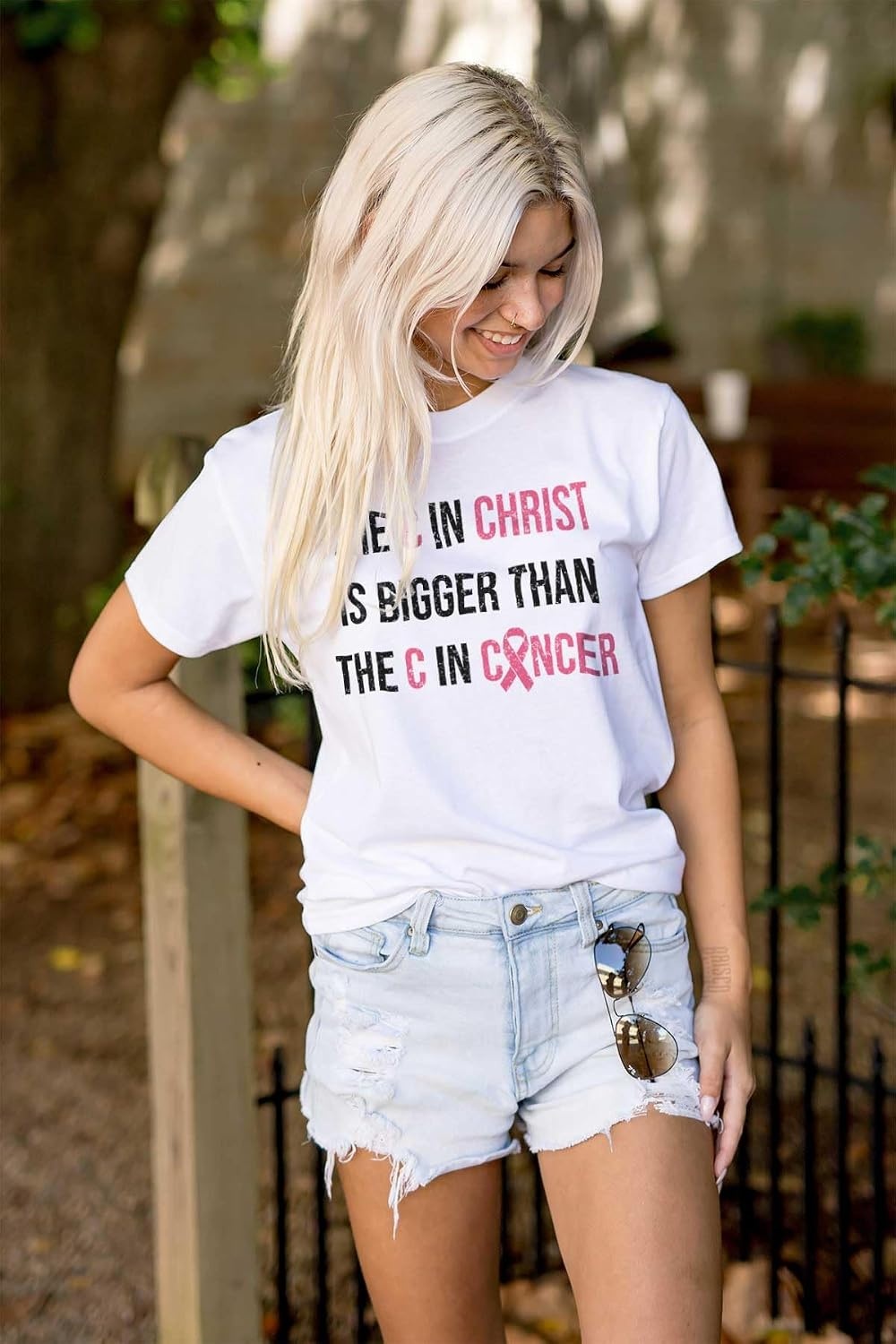 image:imageChristian Pink Ribbon Breast Cancer Womens Graphic T Shirt TeesWhite