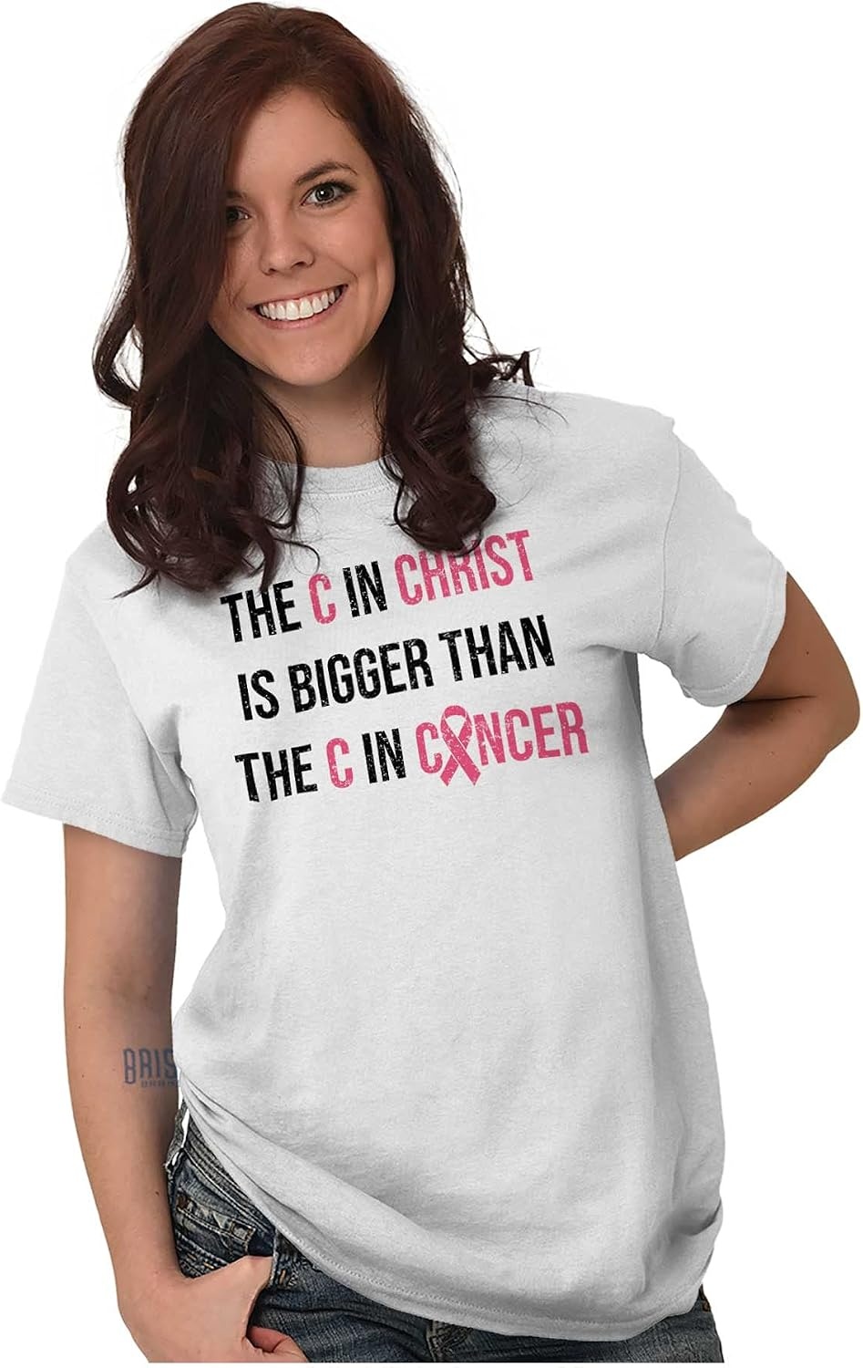 image:imageChristian Pink Ribbon Breast Cancer Womens Graphic T Shirt TeesWhite