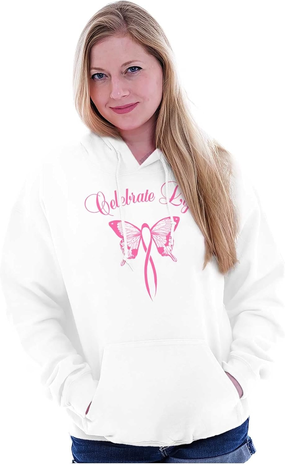 image:imageClassic Teaze Celebrate Life Breast Cancer Support Hoodie Sweatshirt WomenWhite