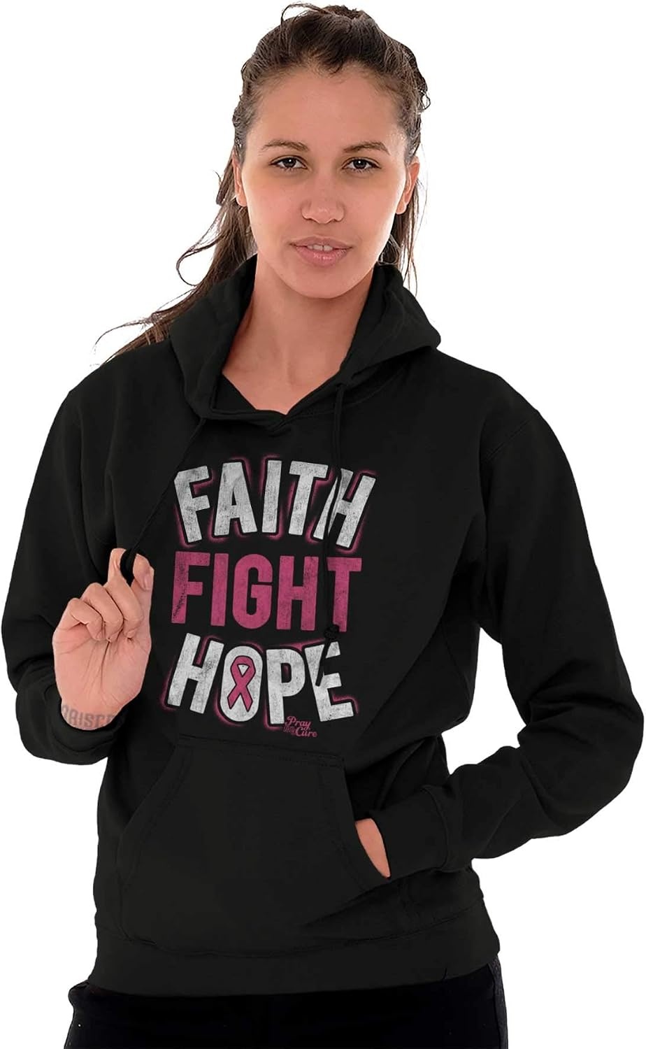 image:imageClassic Teaze Faith Fight Hope Breast Cancer Aware Hoodie Sweatshirt WomenBlack
