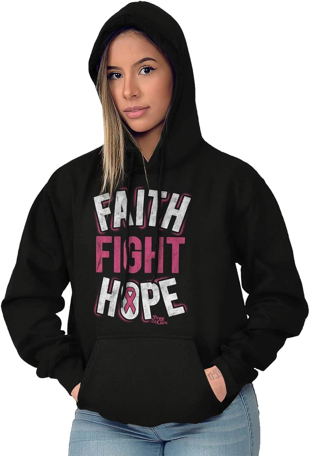 image:imageClassic Teaze Faith Fight Hope Breast Cancer Aware Hoodie Sweatshirt WomenBlack