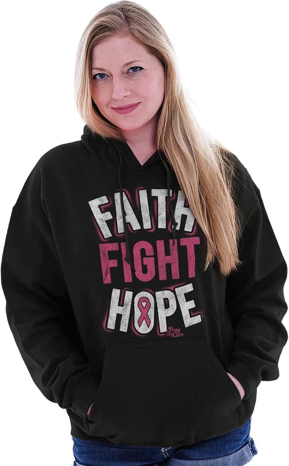 image:imageClassic Teaze Faith Fight Hope Breast Cancer Aware Hoodie Sweatshirt WomenBlack