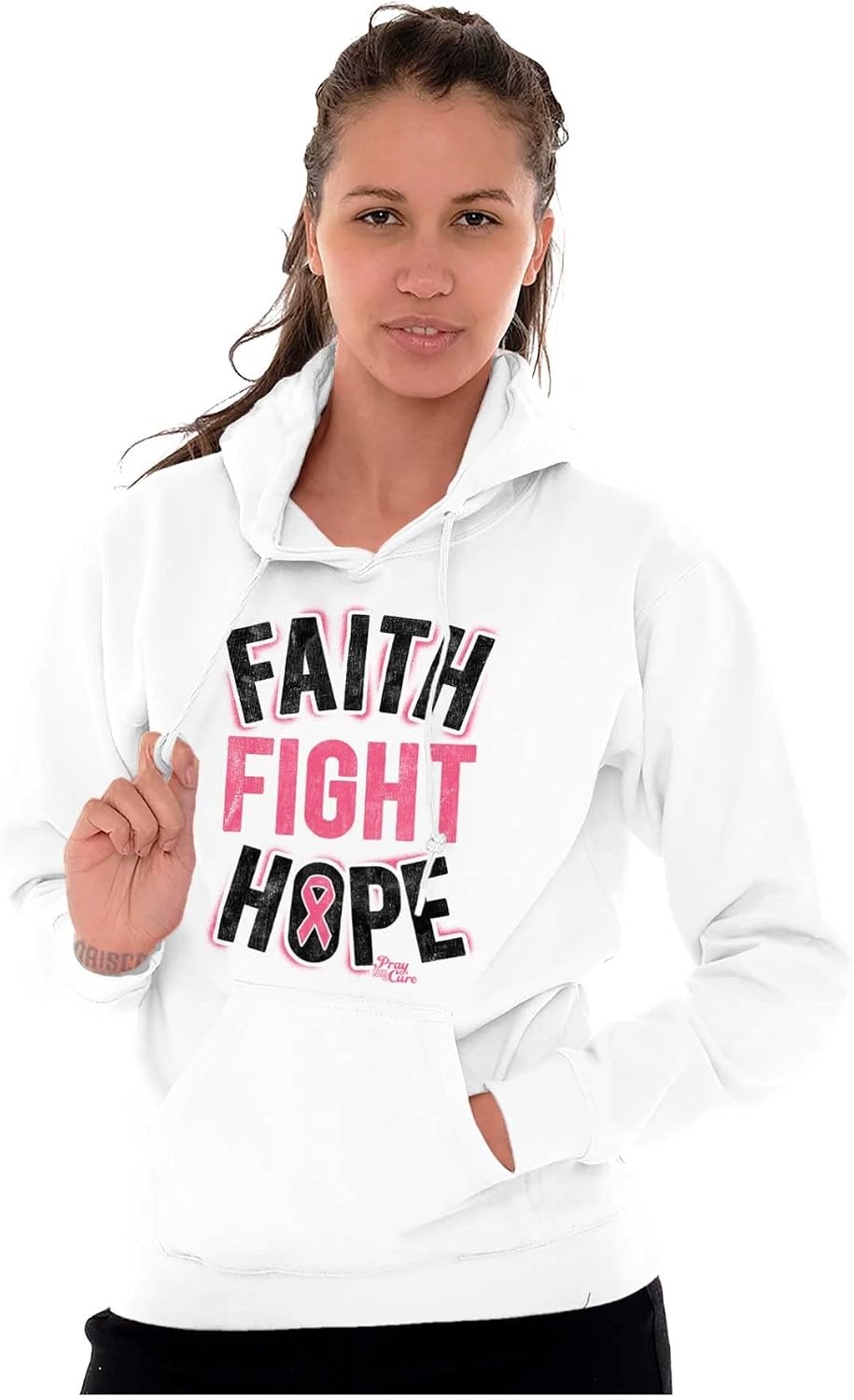 image:imageClassic Teaze Faith Fight Hope Breast Cancer Aware Hoodie Sweatshirt WomenWhite