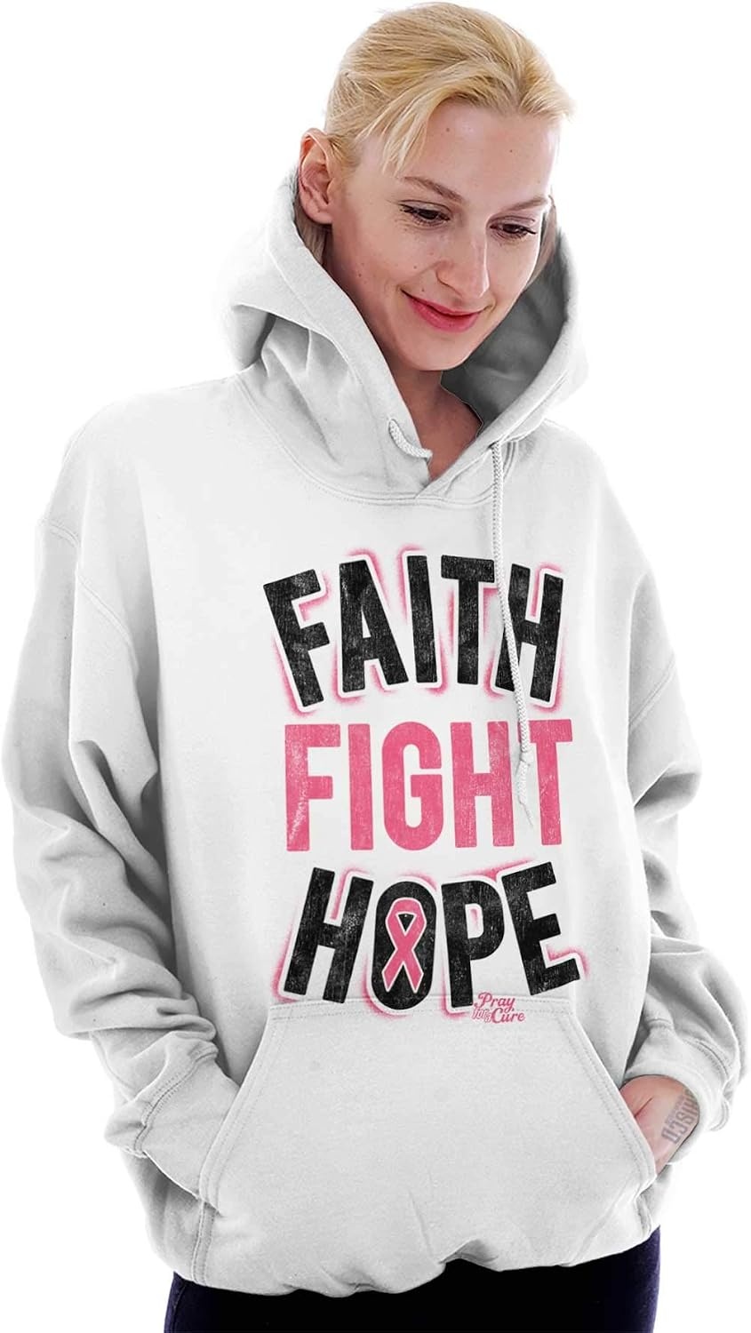 image:imageClassic Teaze Faith Fight Hope Breast Cancer Aware Hoodie Sweatshirt WomenWhite