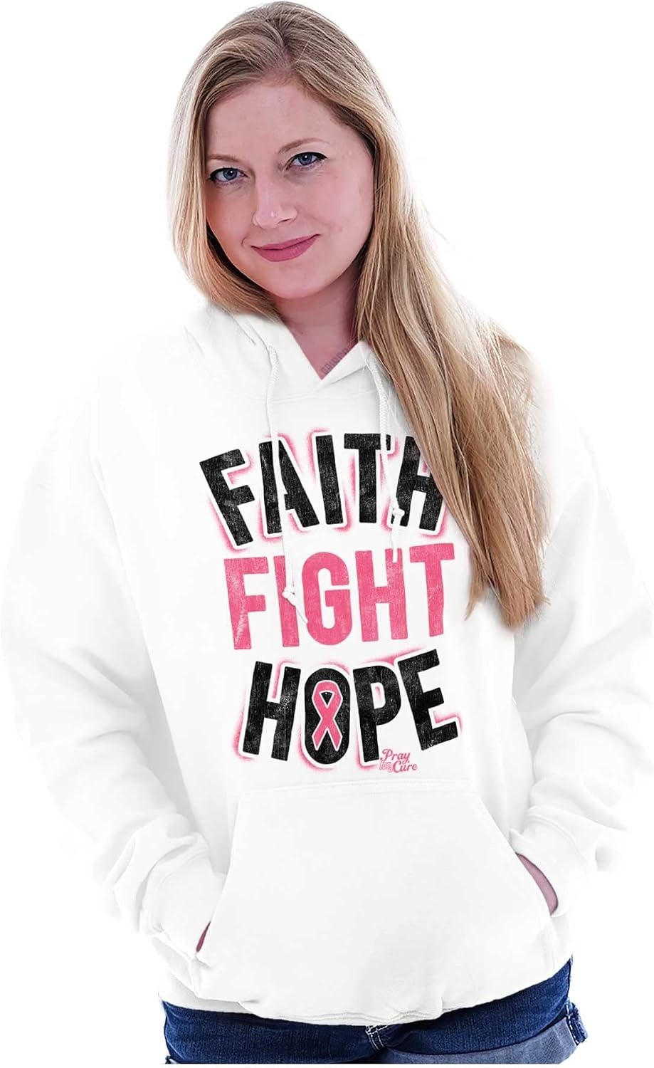 image:imageClassic Teaze Faith Fight Hope Breast Cancer Aware Hoodie Sweatshirt WomenWhite