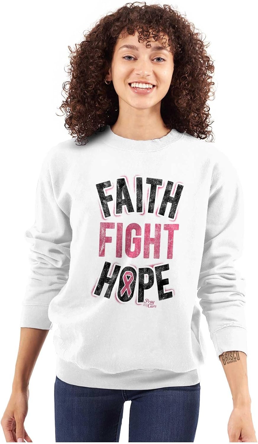image:imageClassic Teaze Faith Fight Hope Breast Cancer Aware Women Crewneck SweatshirtWhite