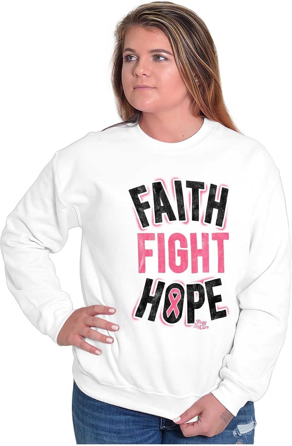 image:imageClassic Teaze Faith Fight Hope Breast Cancer Aware Women Crewneck SweatshirtWhite