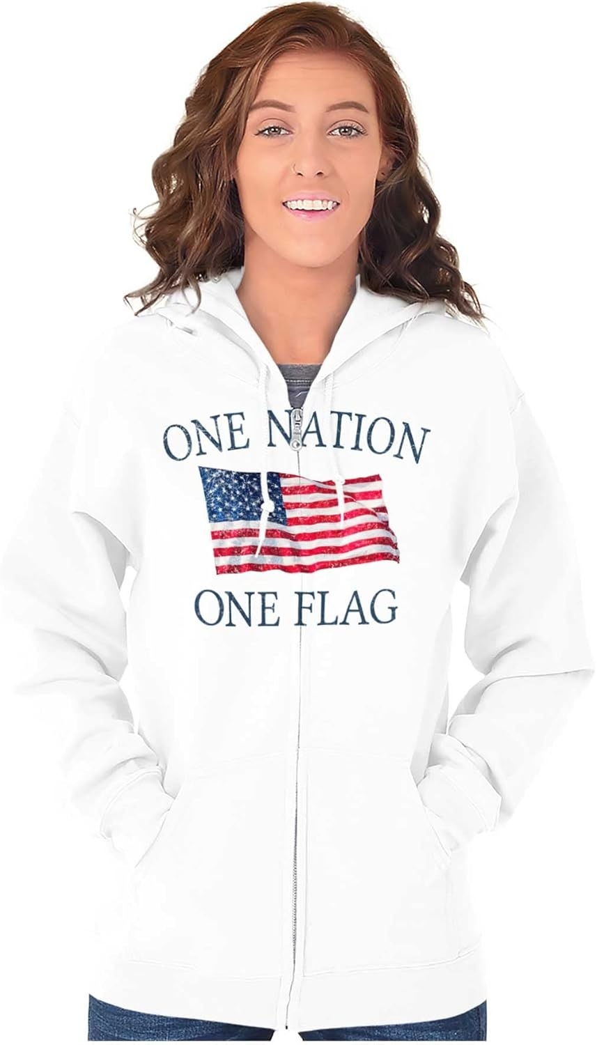 image:imageClassic Teaze One Nation Distressed Flag USA Pride Zip Up Hoodie Mens WomensWhite