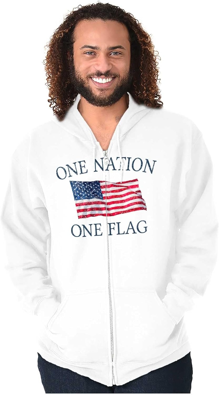 image:imageClassic Teaze One Nation Distressed Flag USA Pride Zip Up Hoodie Mens WomensWhite