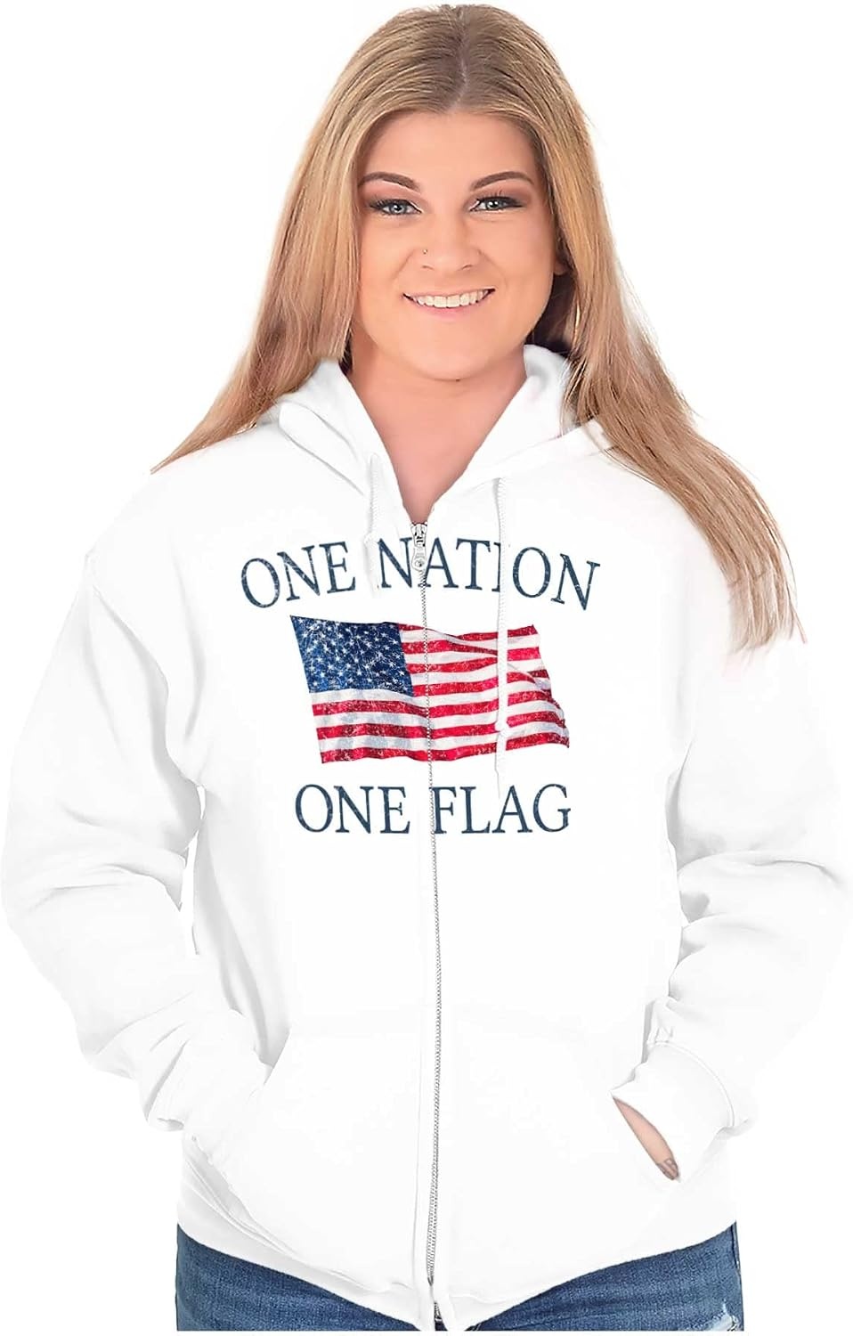 image:imageClassic Teaze One Nation Distressed Flag USA Pride Zip Up Hoodie Mens WomensWhite