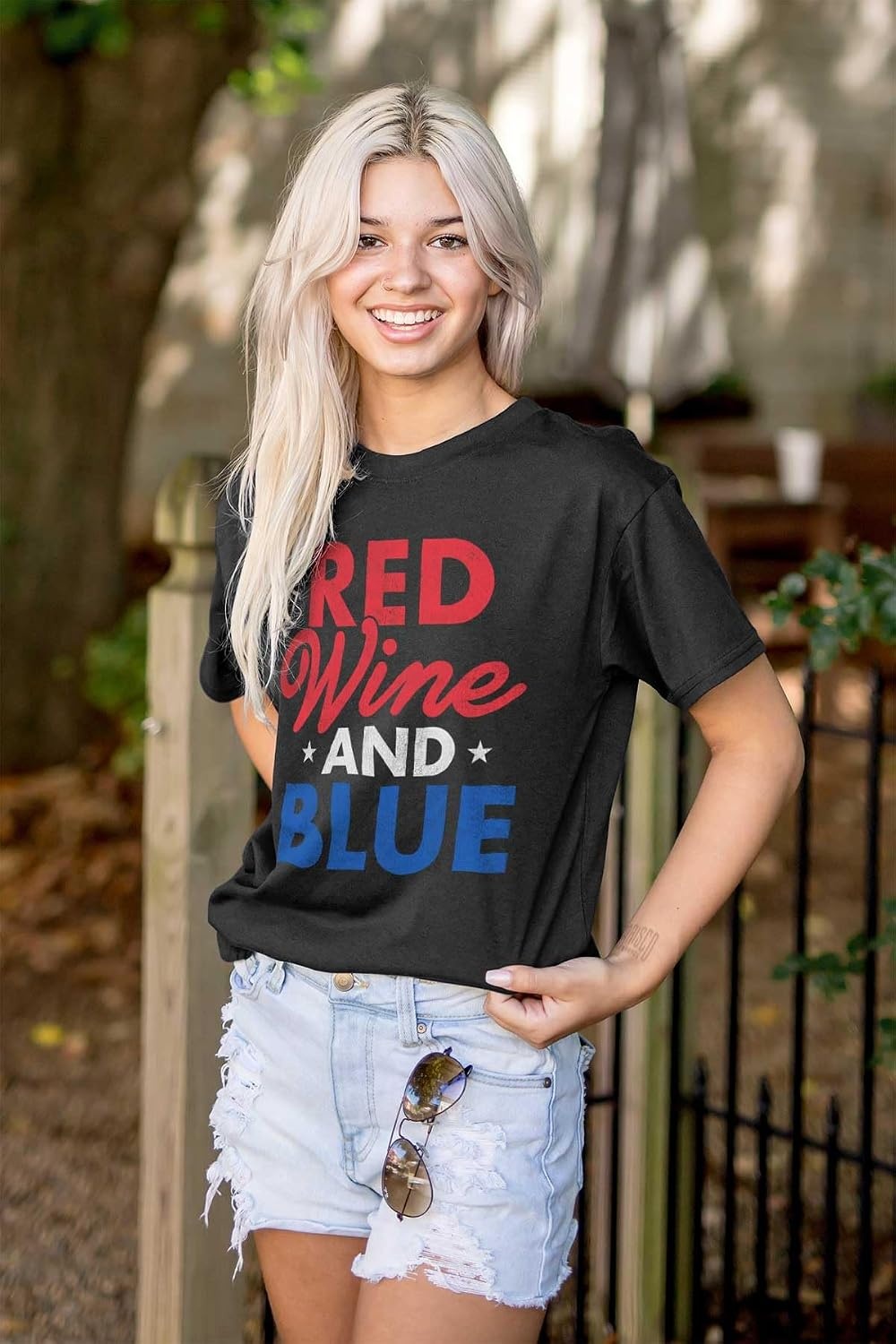 image:imageFunny Wine Drinker USA Flag Drinking Womens Graphic T Shirt TeesBlack