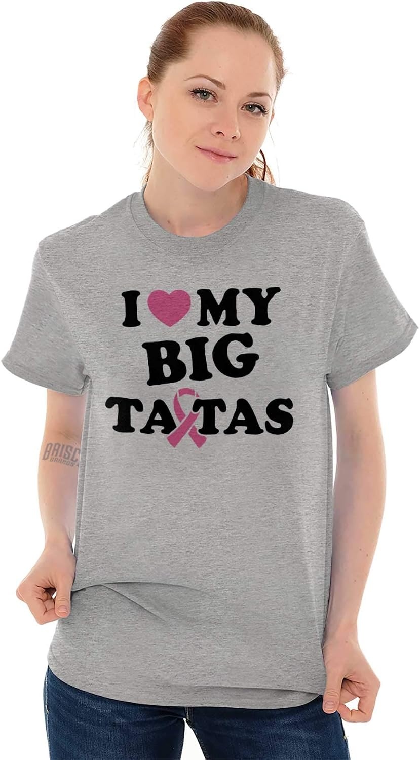 image:imageI Love My Big Tatas Breast Cancer Womens Graphic T Shirt TeesSport Grey