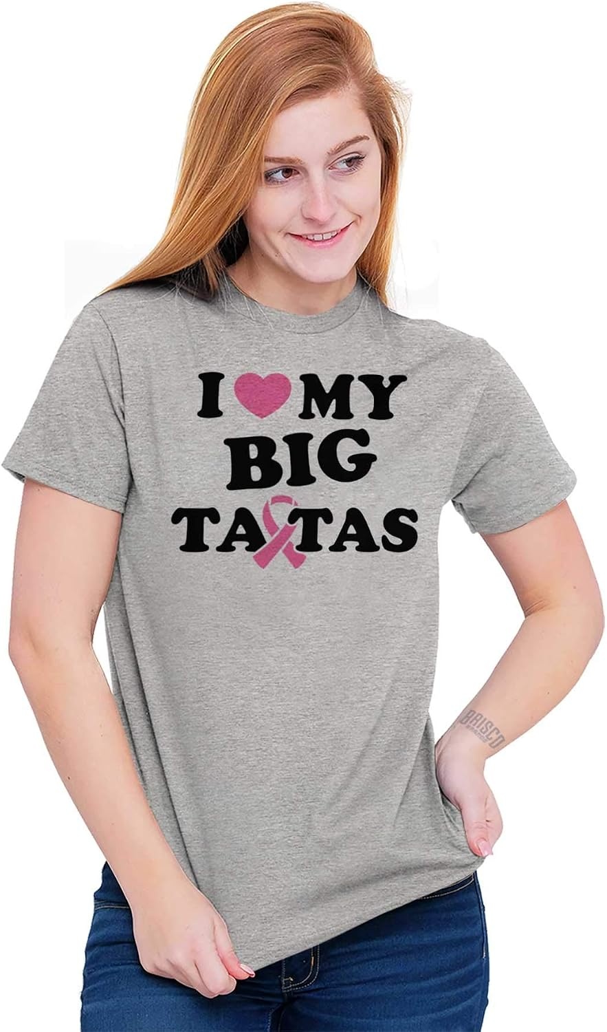 image:imageI Love My Big Tatas Breast Cancer Womens Graphic T Shirt TeesSport Grey