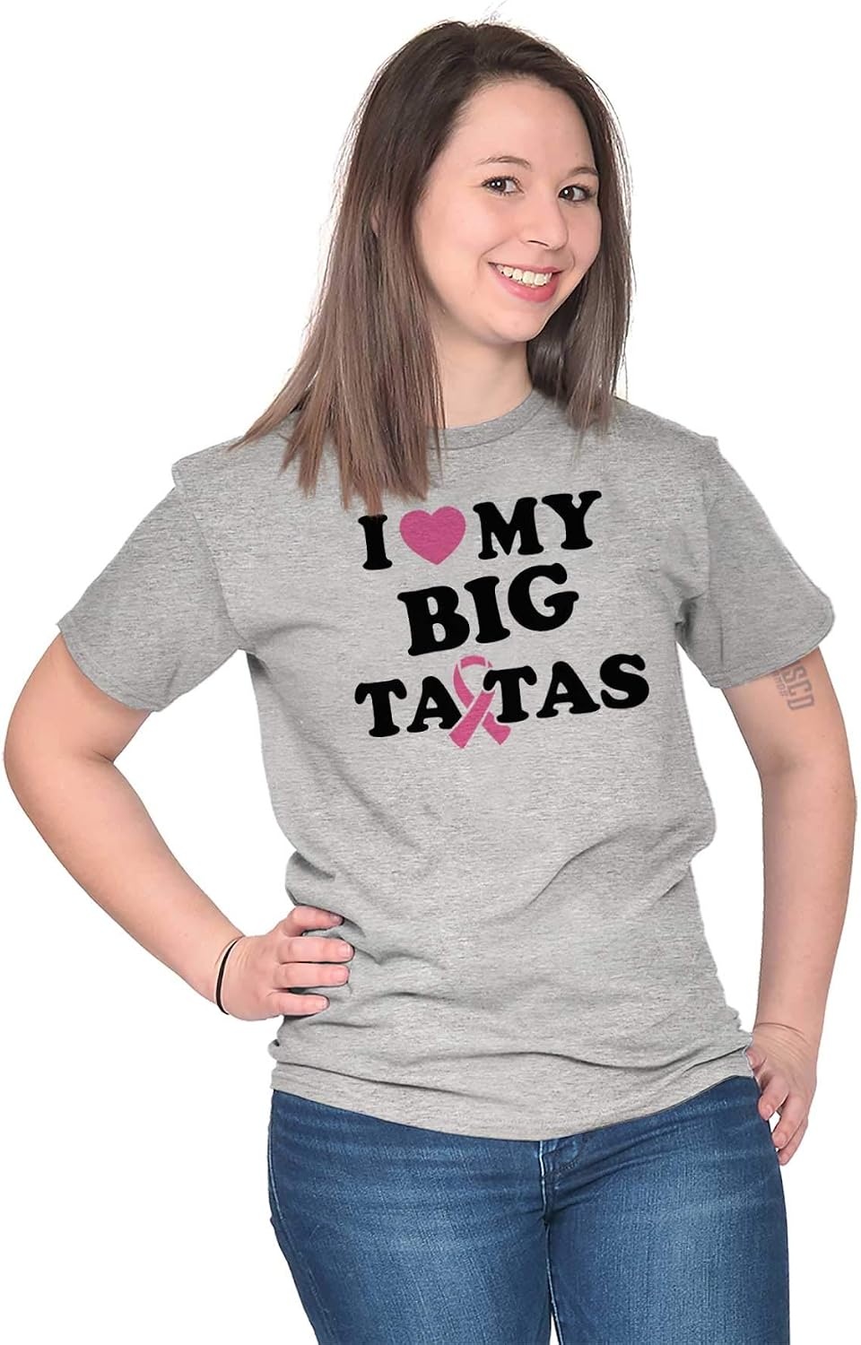 image:imageI Love My Big Tatas Breast Cancer Womens Graphic T Shirt TeesSport Grey