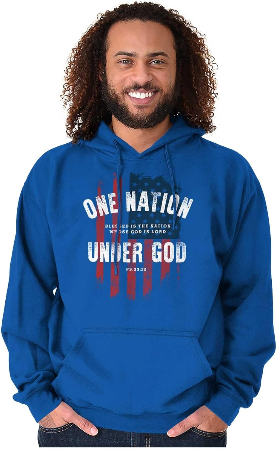 image:imageOne Nation Under God Blessed USA Flag Hoodie Sweatshirt Women MenRoyal