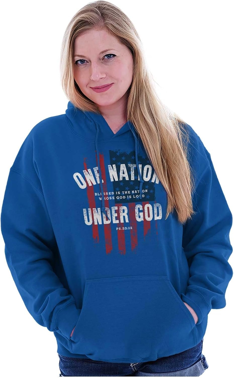 image:imageOne Nation Under God Blessed USA Flag Hoodie Sweatshirt Women MenRoyal