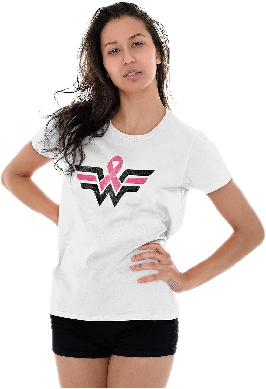 image:imagePink Ribbon Hero Cancer Survivor Womens Slim Fit Graphic TeeWhite