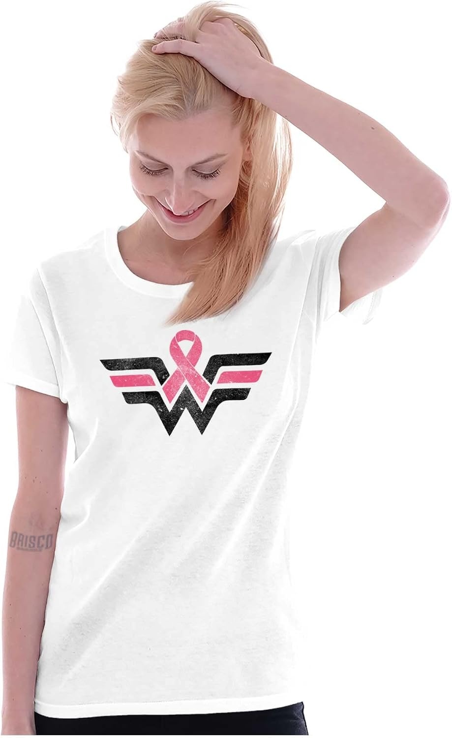 image:imagePink Ribbon Hero Cancer Survivor Womens Slim Fit Graphic TeeWhite