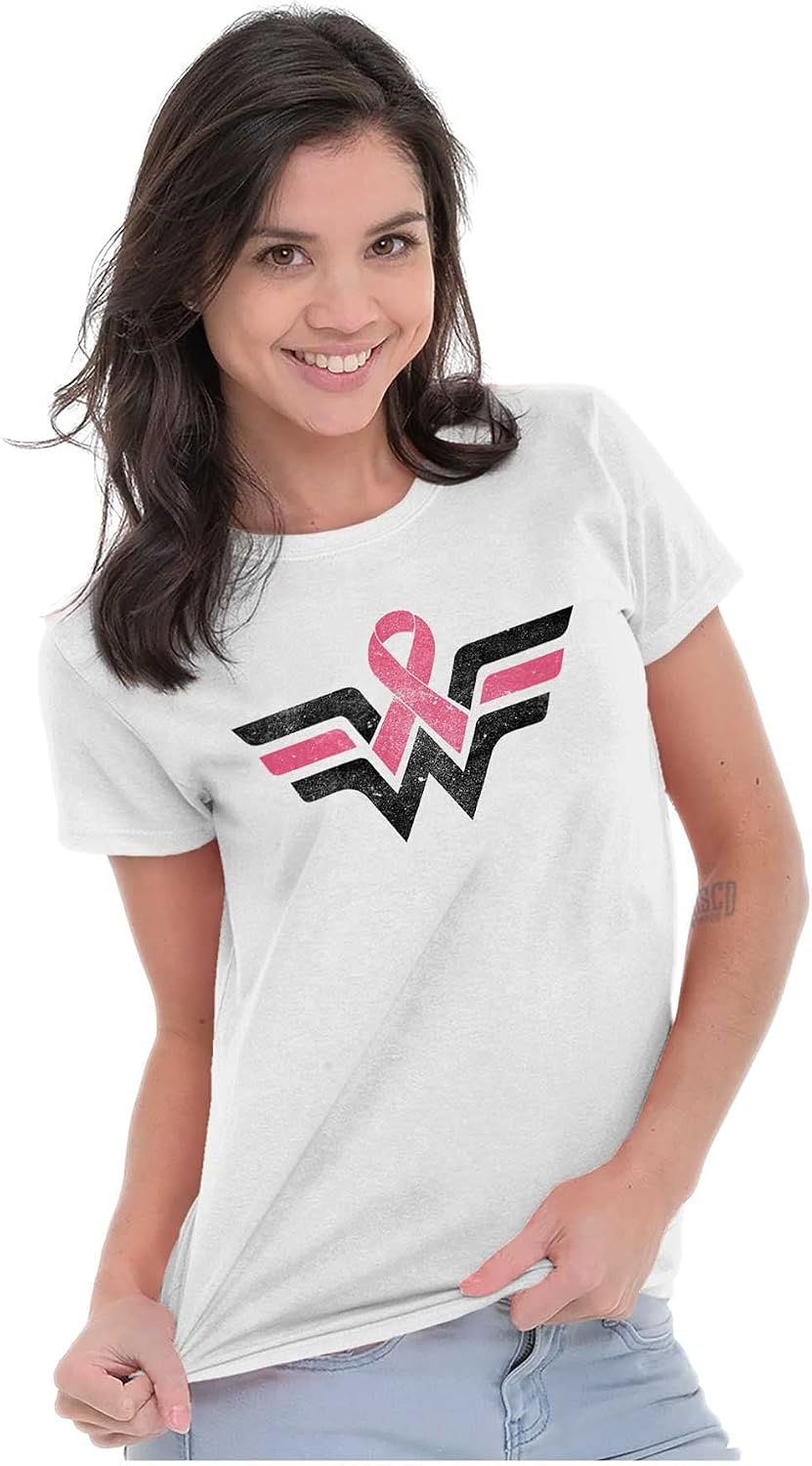 image:imagePink Ribbon Hero Cancer Survivor Womens Slim Fit Graphic TeeWhite