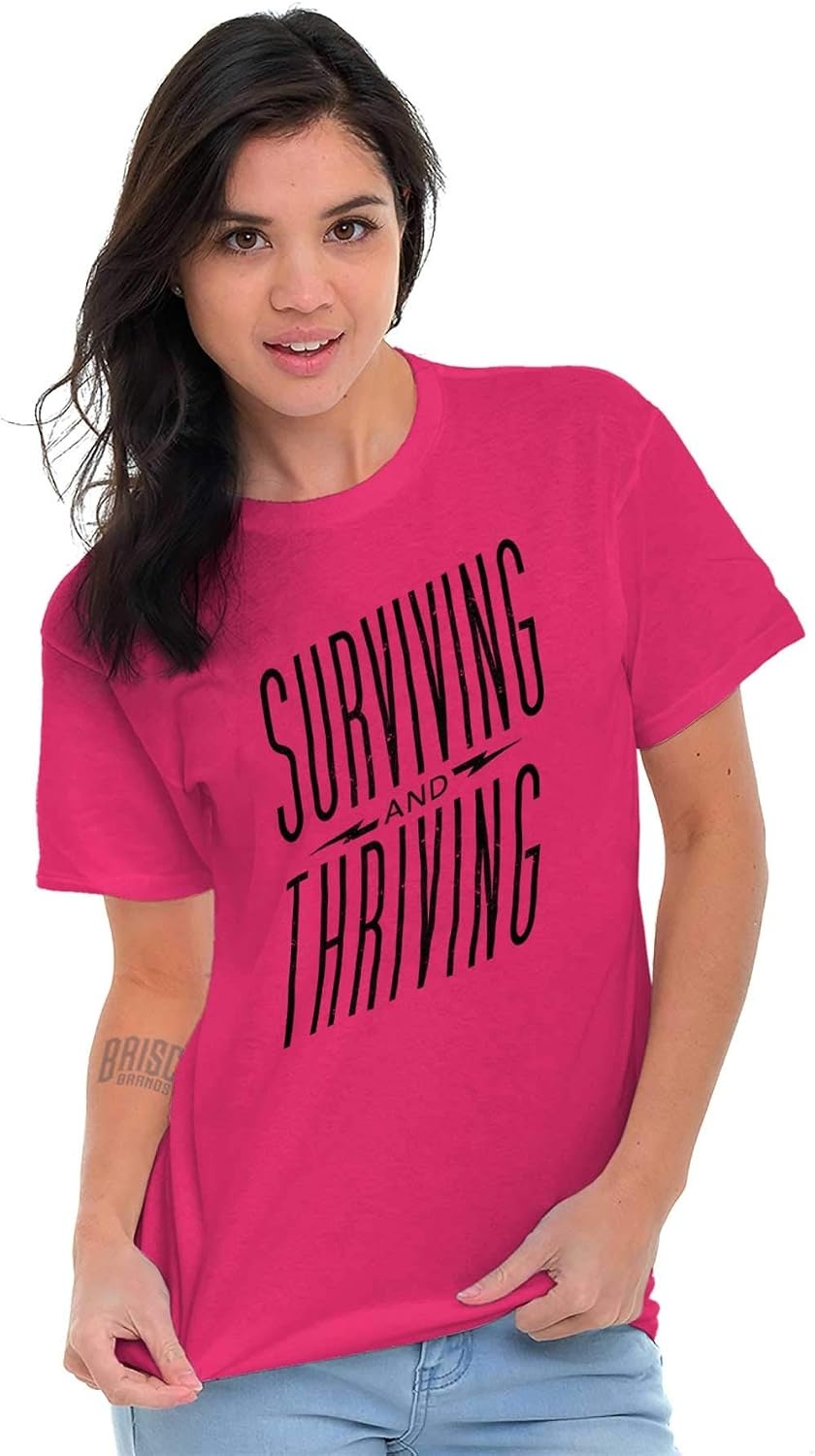image:imageSurviving and Thriving Breast Cancer Womens Graphic T Shirt Tees Heliconia