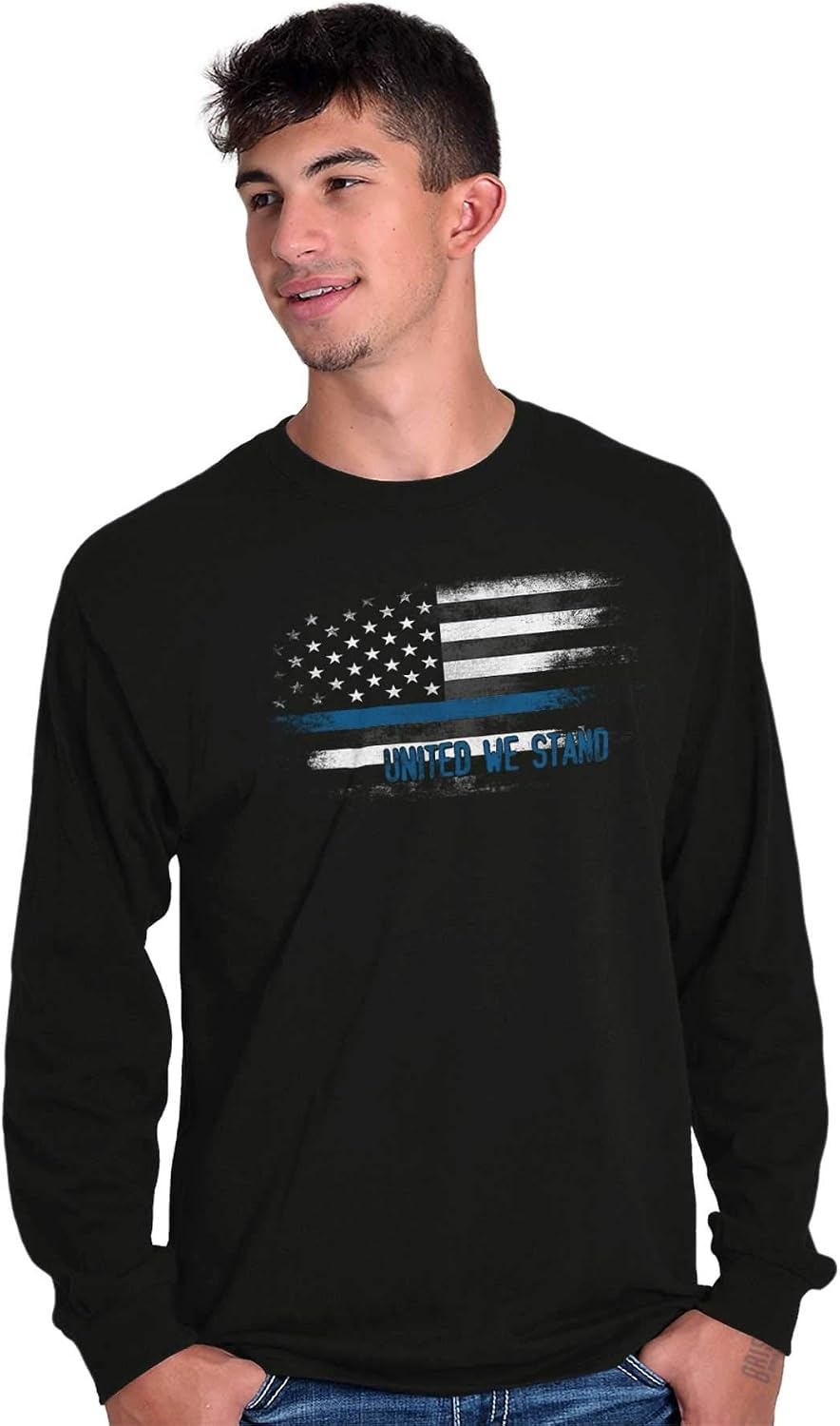 image:imageUnited We Stand Blue Live Matter Flag Long Sleeve Tshirt Men WomenBlack