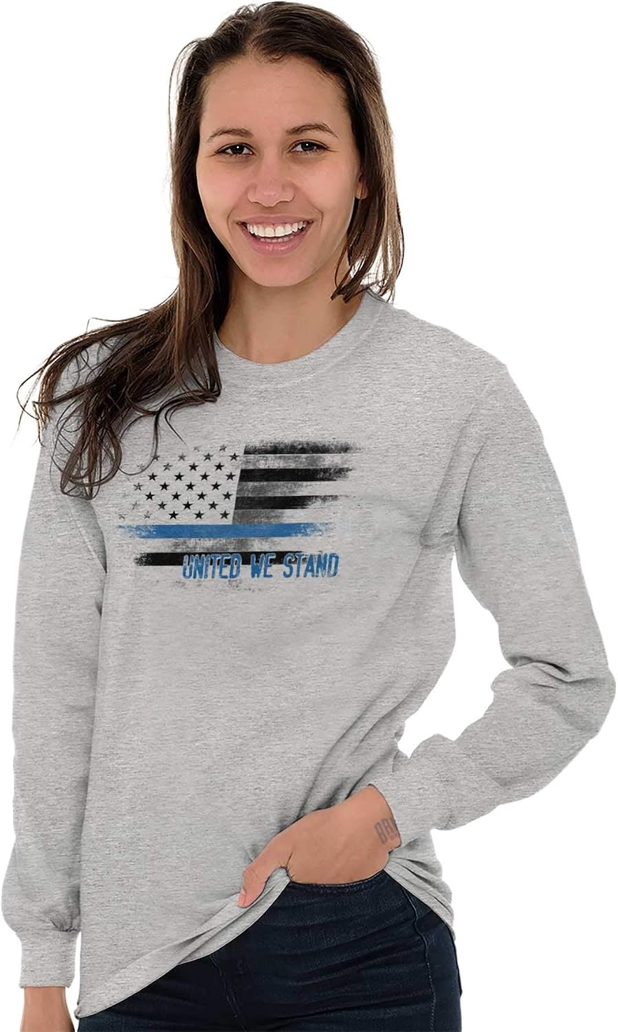 image:imageUnited We Stand Blue Live Matter Flag Long Sleeve Tshirt Men WomenSport Grey