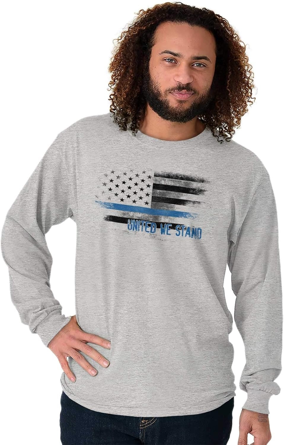 image:imageUnited We Stand Blue Live Matter Flag Long Sleeve Tshirt Men WomenSport Grey