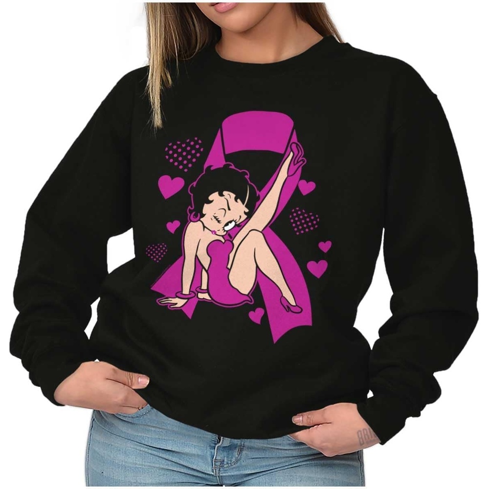 image:imageBetty Boop Breast Cancer Pink Ribbon Women Crewneck SweatshirtBlack