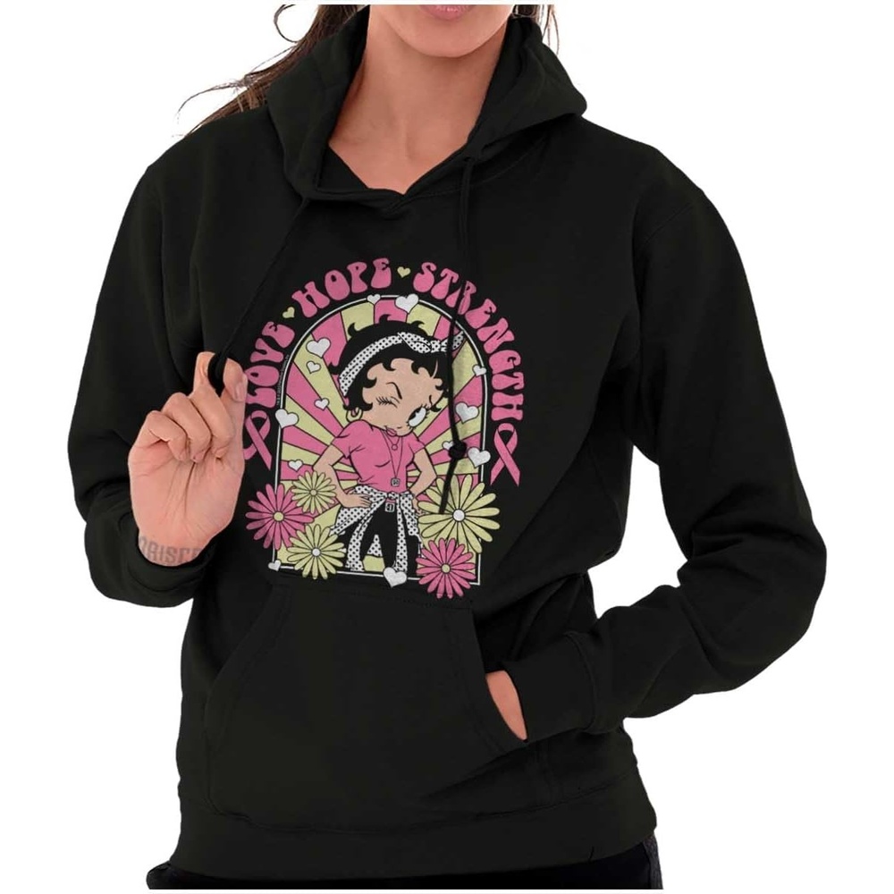 image:imageBetty Boop Breast Cancer Positivity Hoodie Sweatshirt WomenBlack