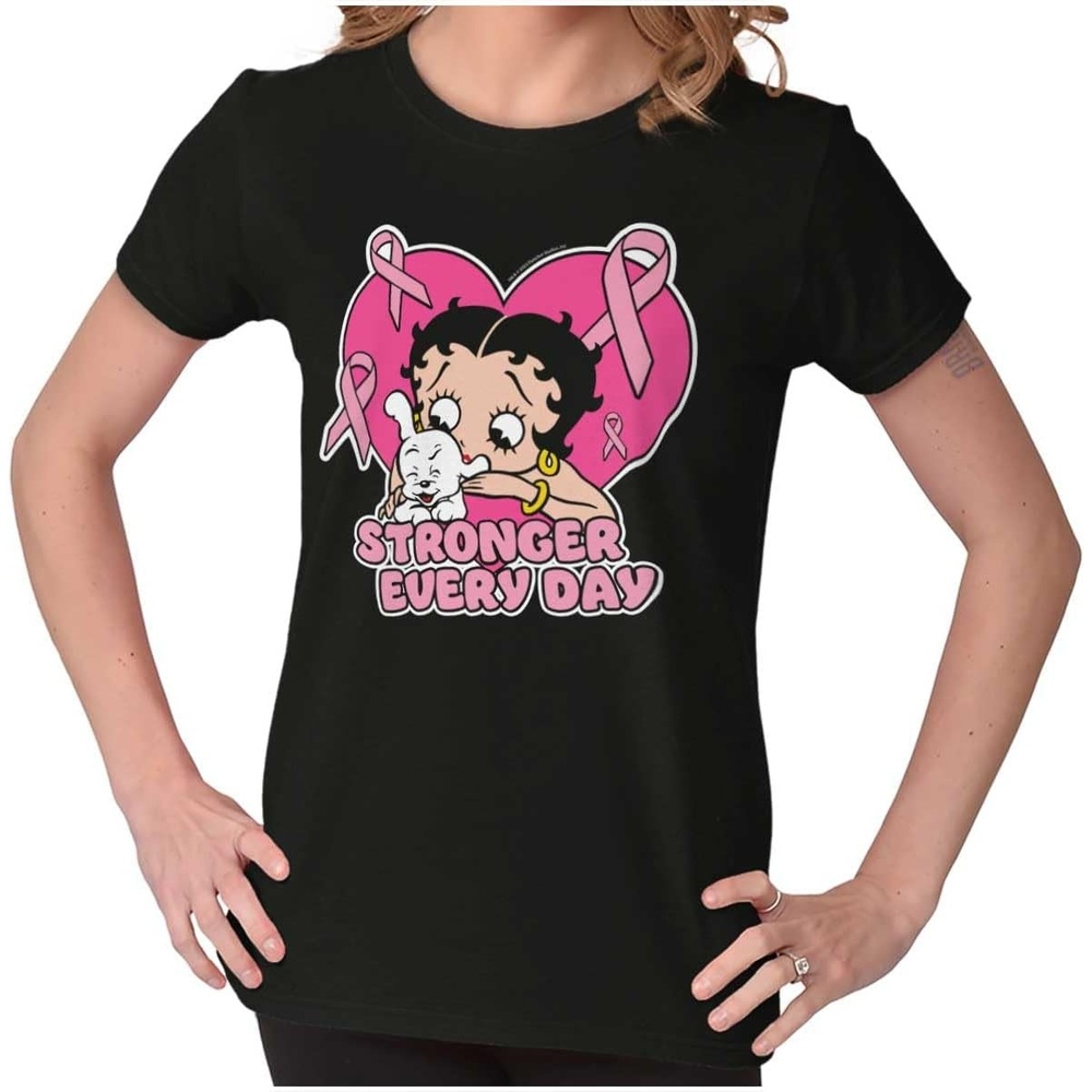 image:imageBetty Boop Cancer Stronger Every Day Womens Slim Fit Graphic TeeBlack
