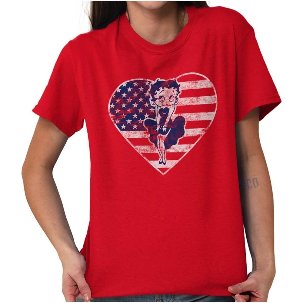 image:imageBetty Boop Heart Patriotic Vintage Womens Graphic T Shirt TeesRed
