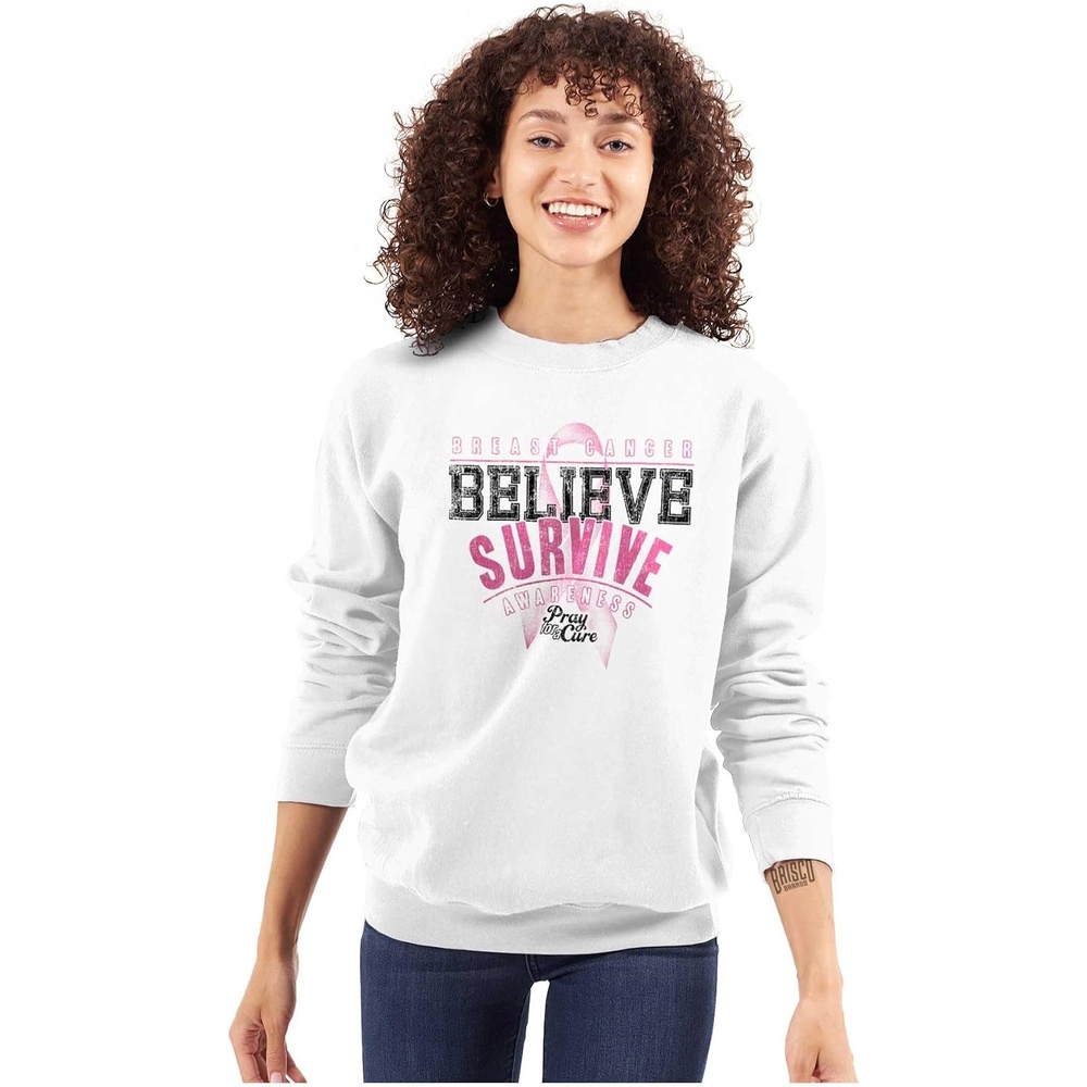image:imageBreast Cancer Believe Survive Aware Women Crewneck SweatshirtWhite