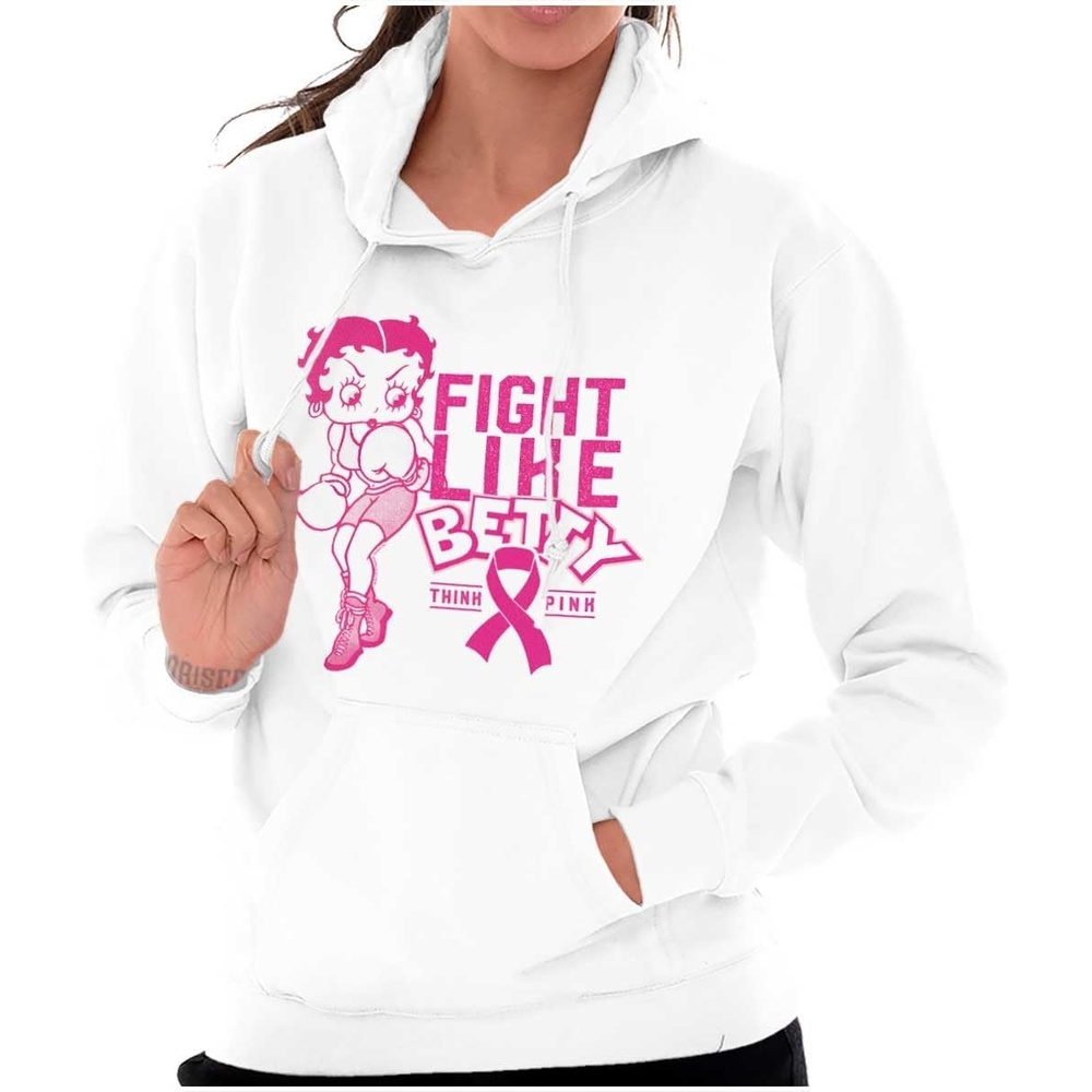 image:imageBreast Cancer Fight Like Betty Boop Hoodie Sweatshirt WomenWhite