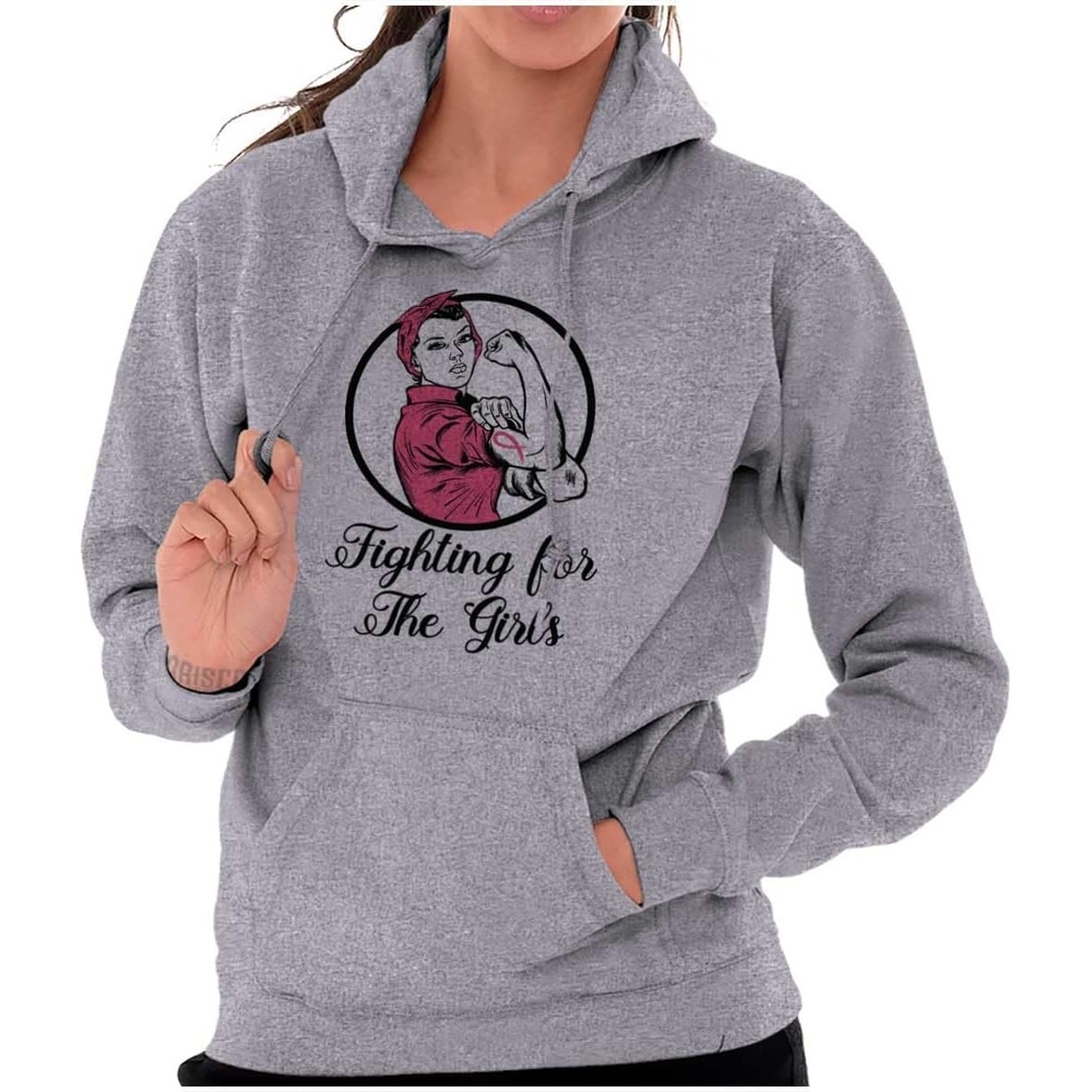 image:imageBreast Cancer Fighter Rosie Riveter Hoodie Sweatshirt WomenSport Grey