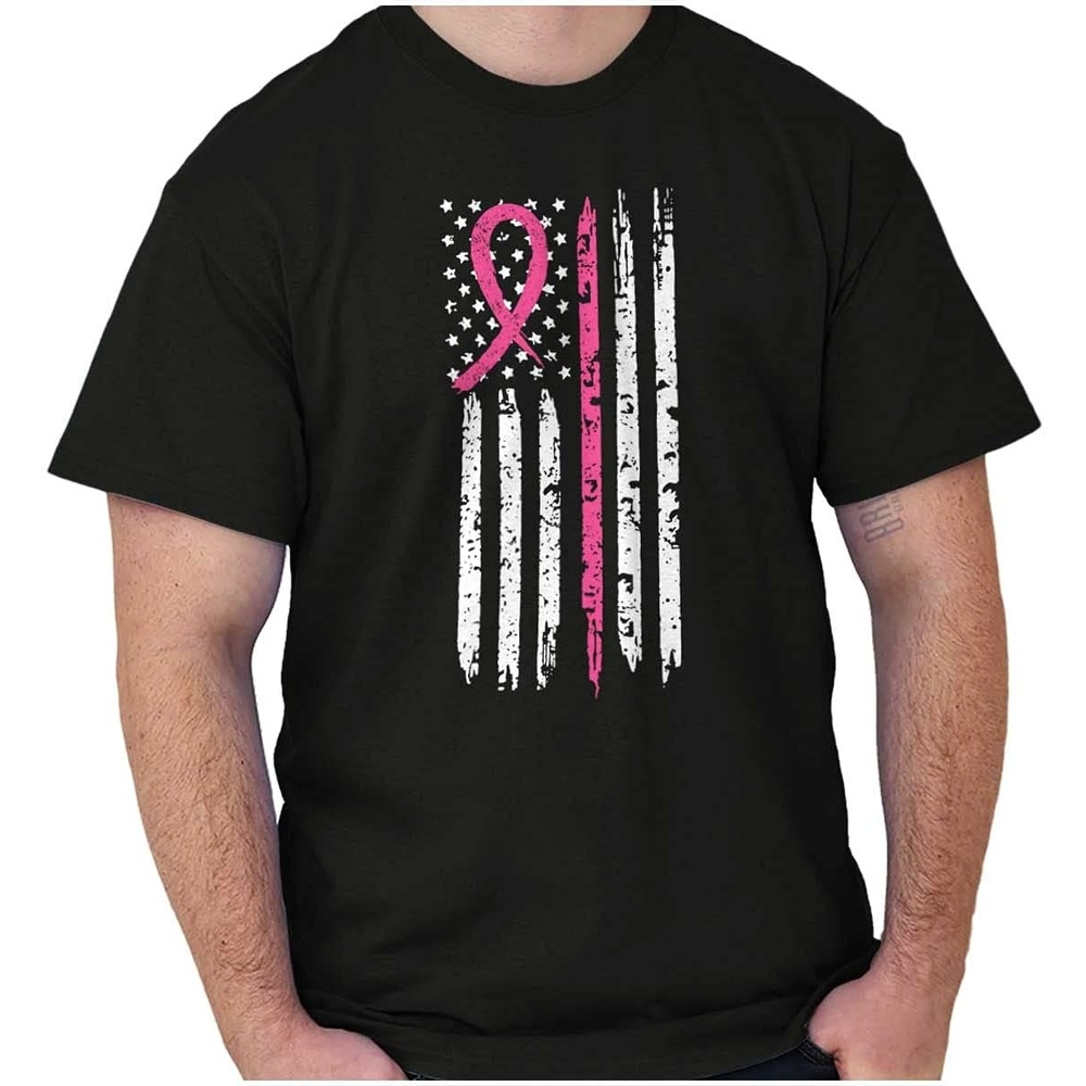 image:imageBreast Cancer Pink Line American Flag Graphic T Shirt Men or WomenBlack